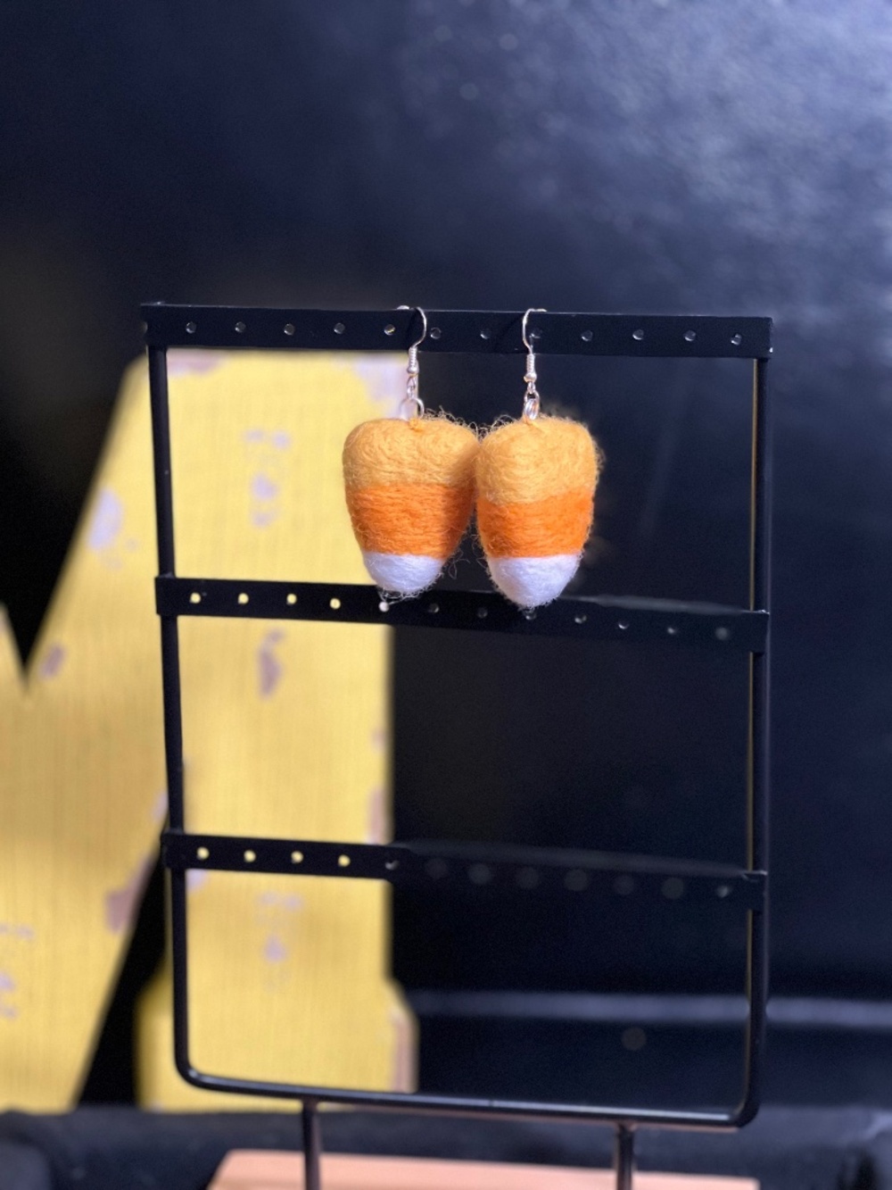 Felted Wool Candy Corn Earrings